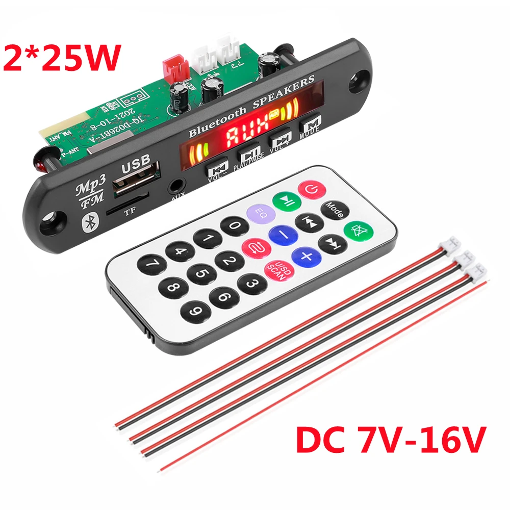 Kebidu 2*15/20/25/40/60W Amplifier 12V MP3 WMA WAV Decoder Board Bluetooth5.0 Wireless Music Audio Modul USB TF FM Radio For Car2*25W DC6v-18v2*20W 6-12V2*40W 7-24V microsoft zune MP3 Players