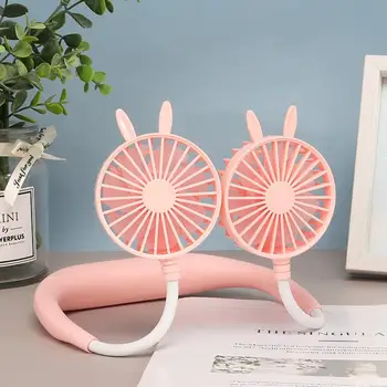 

Portable Fan Cute Hands-free Neck Band Hands-Free Hanging USB Rechargeable Dual Fan Mini air conditioner/cooler Fan for Office