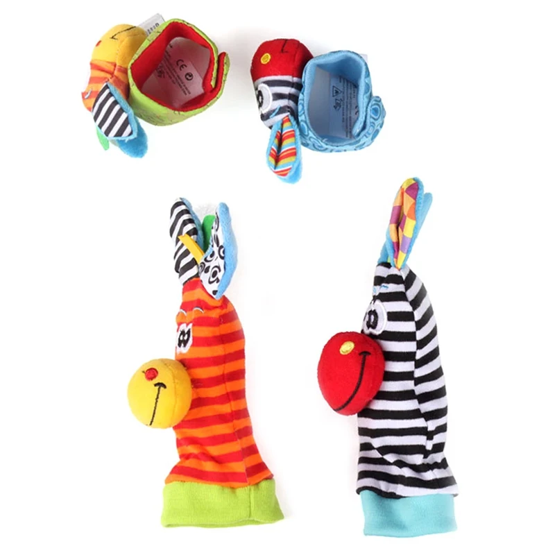 Детские игрушки-погремушки для 0-12 месяцев Мультяшные животные погремушки на запястье и носочки для ног развивающие игрушки
