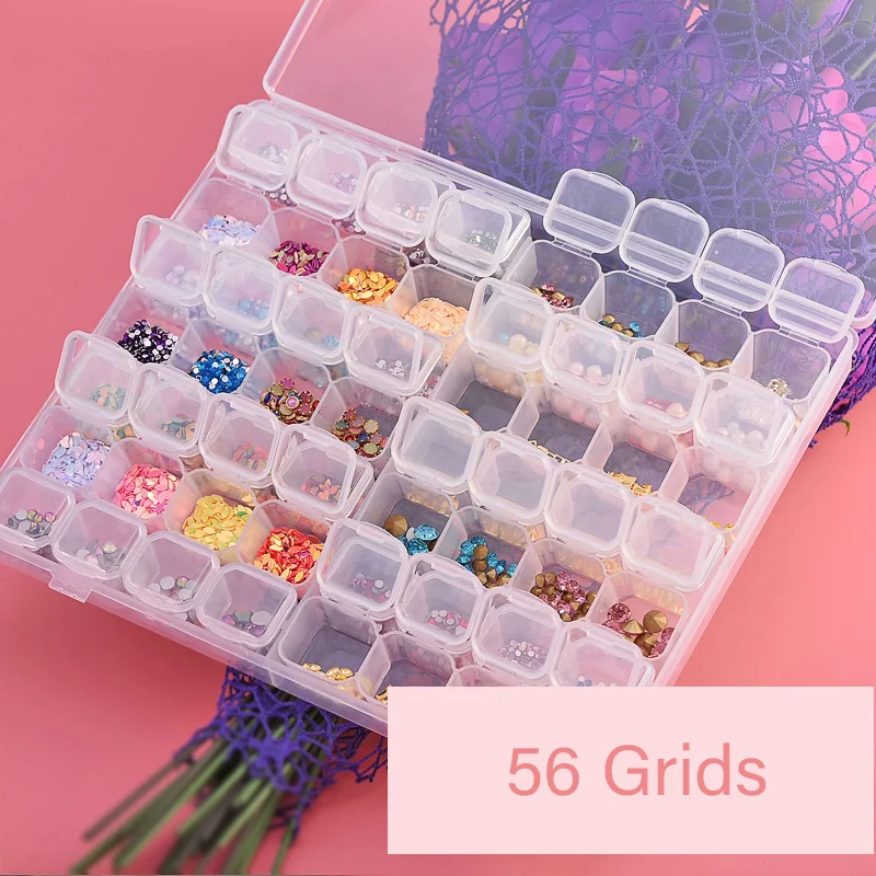 56 grids 28/56 сетчатый пластиковый органайзер для макияжа, коробки для хранения, маникюрные инструменты для ногтей, ювелирные изделия, бусины, дисплей, чехол для хранения, органайзер, держатель - Цвет: 56 grids