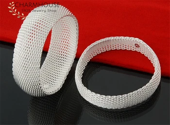 

Charmhouse 925 Silver Bangle & Bracelets For Women Mesh Round Cuff Bangles Wristband Pulseira Femme Trendy Jewelry Accessories