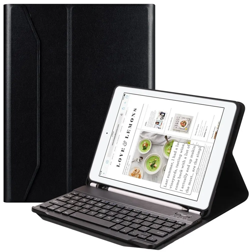 black Беспроводной чехол с клавиатурой Bluetooth для IPad 9,7 с держателем для карандашей, умные устройства из искусственной кожи, полный чехол для планшета и ноутбука - Цвет: black