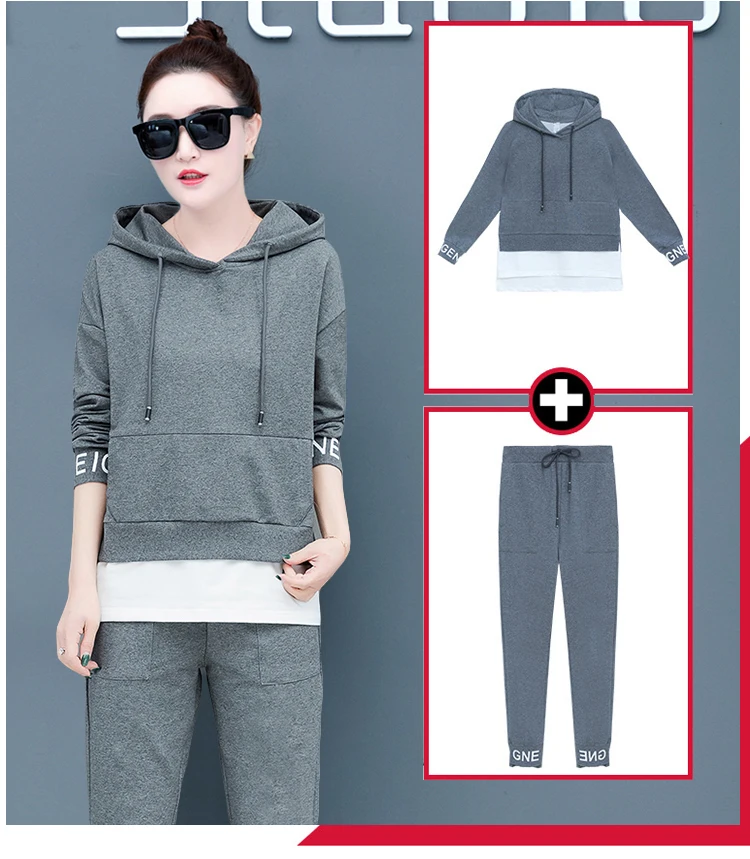 Pink Warm Tracksuit for Women Outfit Sportswear Co-ord Set 2 Piece Hoodies Top Pant Suits Plus Size Large Clothing Winter