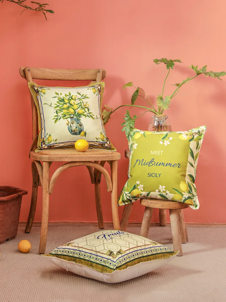 

Romantic Green Lemon Rural American Velvet Cushion Cover Pillow Cover Pillowcase Home Decorative Sofa Throw Pillows Living Room