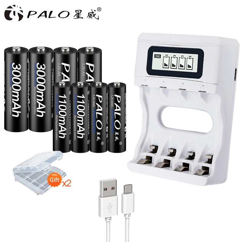 PALO ЖК-дисплей USB умное зарядное устройство для аккумуляторов AA AAA Ni-CD Ni-MH+ 4 батарейки AA+ 4 батарейки AAA - Цвет: charger and 4AA4AAA