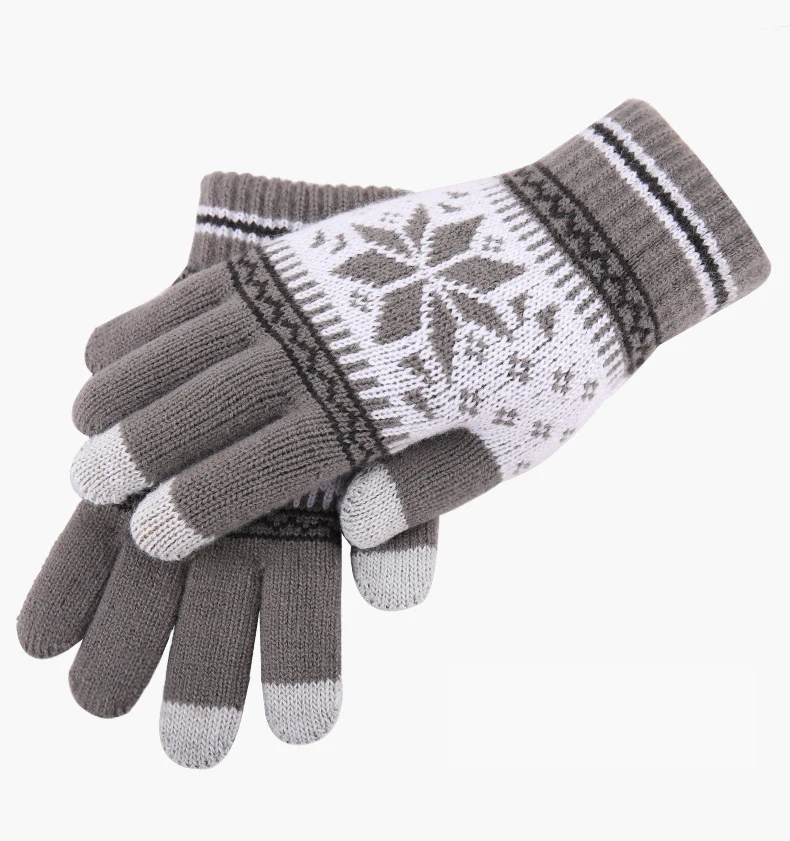 Зимние перчатки для женщин и мужчин с сенсорным экраном, эластичные вязаные гетры, шерстяные перчатки с имитацией, Полные Пальцы, вязаные перчатки для w - Цвет: Серый