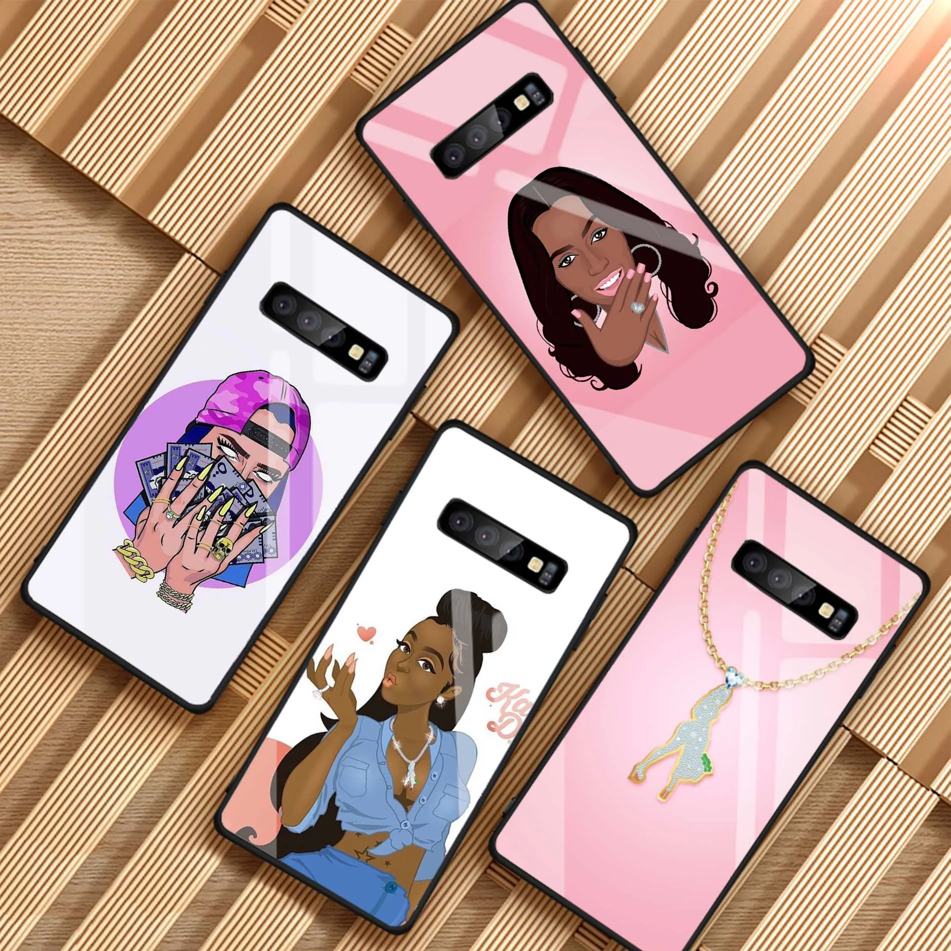 

MAKE MONEY Not Friends Kash Black head Girl Fundas For Samsung Galaxy S8 S9 S10 PLUS A6 A8 A8P J6 2018 Tempered Glass Phone Case