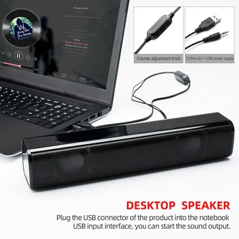 

Long Strip Wired Wireless Universal Sound Bar Black Heavy Subwoofer ABS Desktop Computer Speaker Stereo Multimedia