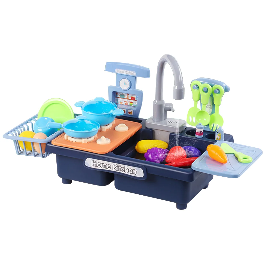 

25Pcs/set Children Simulation Cooktop Electric Dishwasher Sink Cooking Pretend Kitchen Playset Toy Gift - Blue/Red