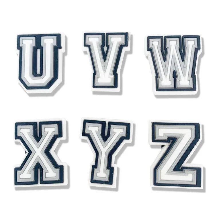 Single Letter 1Pcs Black White Alphabe Shoe charms Button Accessories Shoe DIY Decoration Wristband Kids X-mas Gift  Croc Jibz