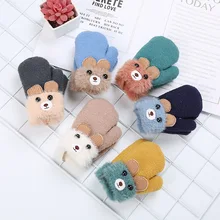 Детские перчатки, зимние вязаные шерстяные вязаные перчатки с милым медведем из мультфильма, толстые теплые детские перчатки для мальчиков и девочек 0-3 лет, GAG07