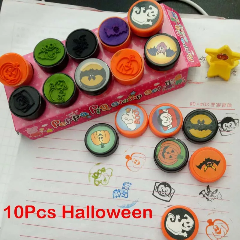 10Pcs Halloween 6/10/12 шт набор резиновых штампов стильная футболка с изображением персонажей видеоигр для Скрапбукинг развивающие Красочный Рисунок Набор игрушек для детей Рождественский подарок на день рождения - Цвет: 10Pcs Halloween