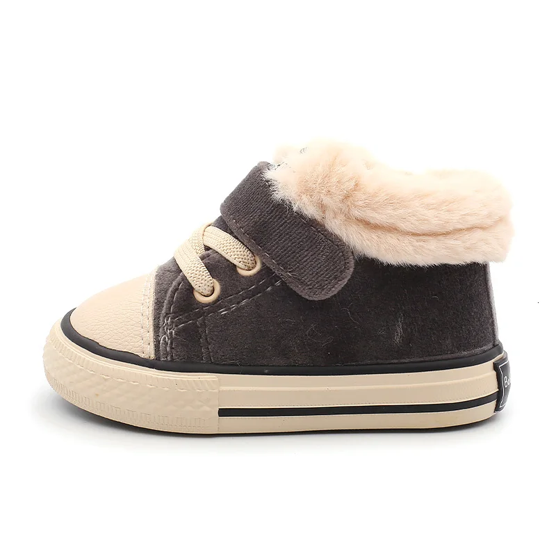 Baby Winter Shoes,Girls Boots 1-3T Warm Fur Boys Shoes, Plus Velvet Toddler Boots Winter New Type Children Cotton Shoes - Цвет: grey