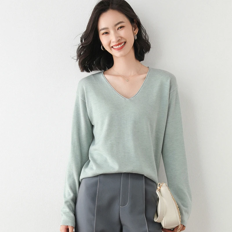 adohon 2021 woman winter 100% Cashmere sweaters and autumn knitted Pullovers High Quality Warm Female thickening V-neck | Женская одежда