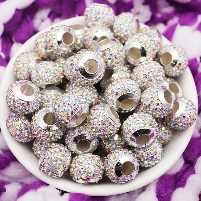 20Pcs New Assorted Color Luxury Rhinestone Large Hole Spacer Fit Pandora Charms Bracelet Hair Beads for Women DIY Jewelry Making Big Luxury Color 2