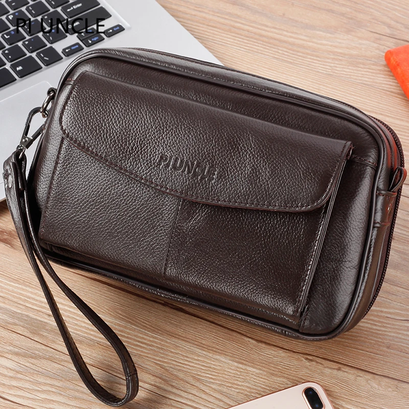 Bolso de mano para hombre bolso de mano de cuero genuino con cremallera  cartera larga para negocios grande 787in472in196in – Yaxa Store