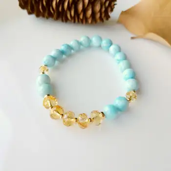 

LiiJi Unique Real 8mm Blue Dominican Republic Larimar Citrine Bracelet Money Stone Delicate Bracelet For Women Men Jewelry