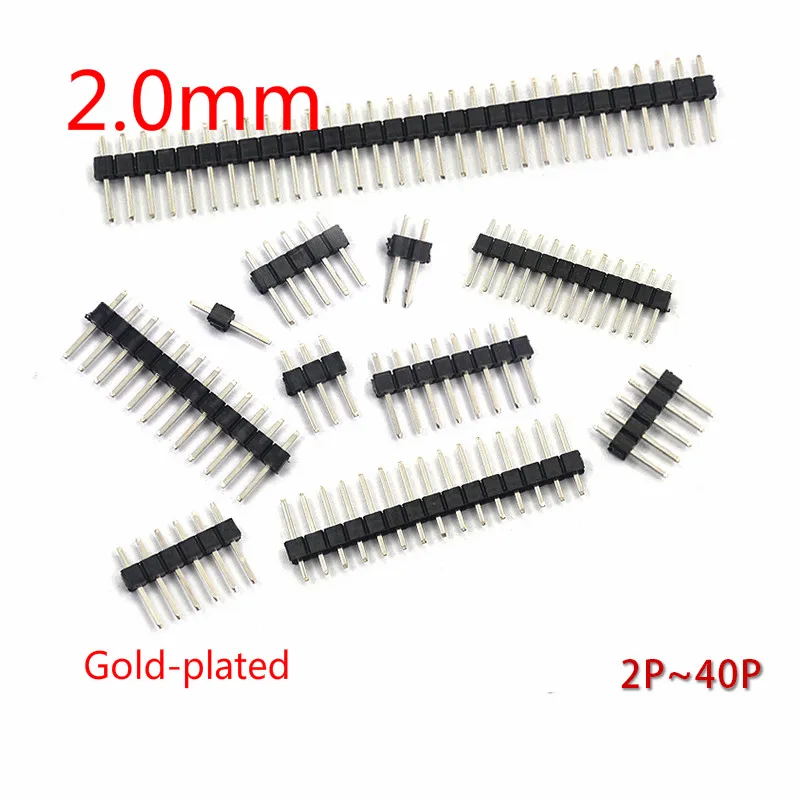 

10PCS/Lot 2.0mm Male Header Pins 1*2/3/4/5/6/7/8/9/10/12/15/20/40P 2mm Single Row Pin Header Strip Connector Gold-plated copper