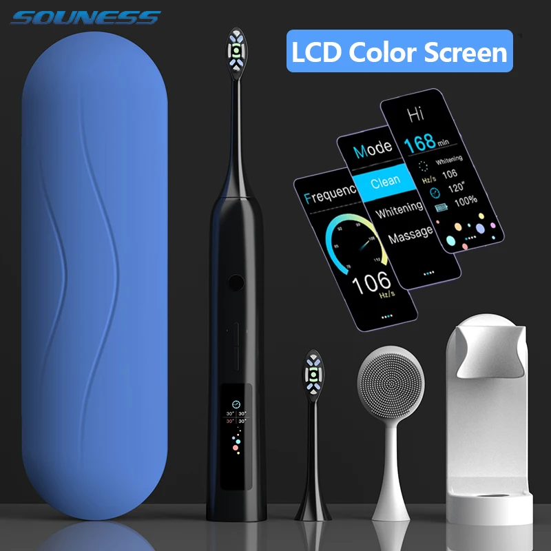 T1-cepillo de dientes eléctrico para adulto, cepillo de dientes eléctrico sónico con pantalla LCD a Color, impermeable, recargable, Ultra sónico, nuevo de 2021
