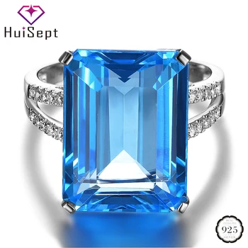 

HuiSept Silver 925 Ring Jewellery Rectangle Shape Sapphire Zircon Gemstones Fashion Ornaments for Women Wedding Party Wholesales