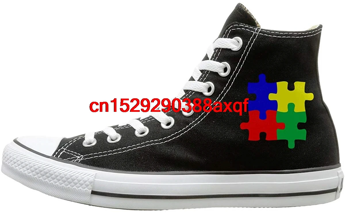 

Womens Mens Custom High-Top Lace Up Canvas Shoe,Autism Awareness Day Autistic Puzzle Trainers Sneaker for Boys Girls