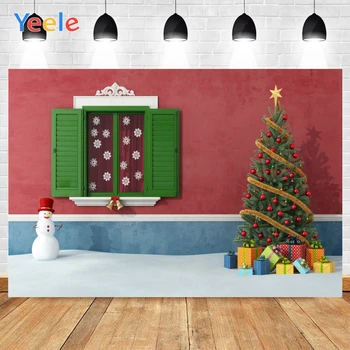 

Yeele Merry Christmas Red Blue Wall Tree Balls Gift Snowman Background Photophone Photography Backdrop for Decor Customized Size