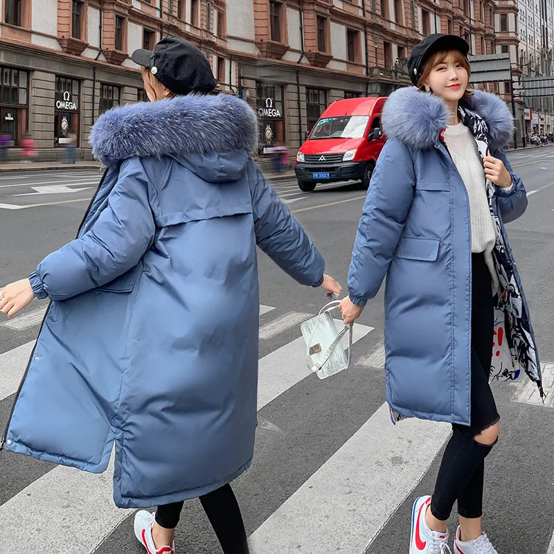 

2019 New Style Korean-style Winter Down Jacket Women's Mid-length South Korea Thick Reversible Loose-Fit Hooded Floral Coat