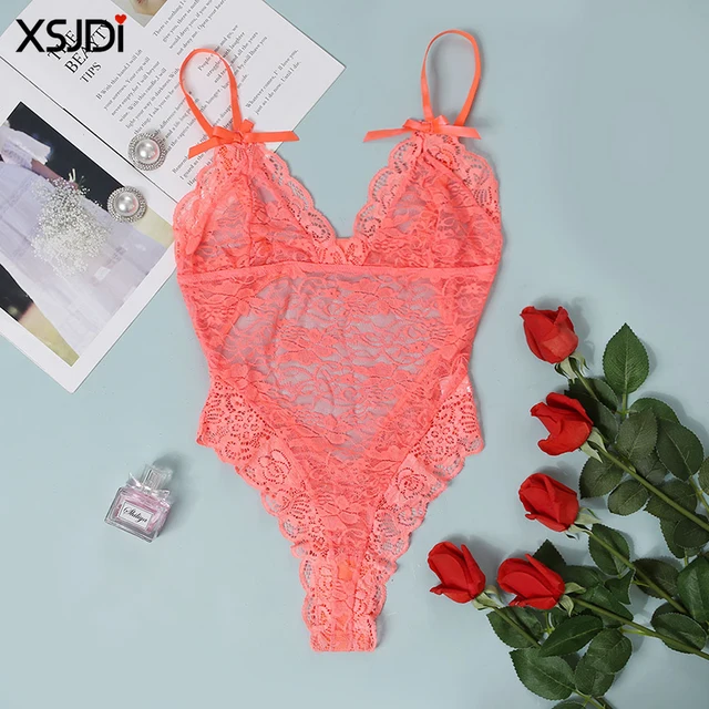 Women Sexy Lace See-through Bodysuit Women Backless Mesh Bow Tight-fitting Body Sexy Sleeveless Underwear Body Erotic Mesh Teddy 6