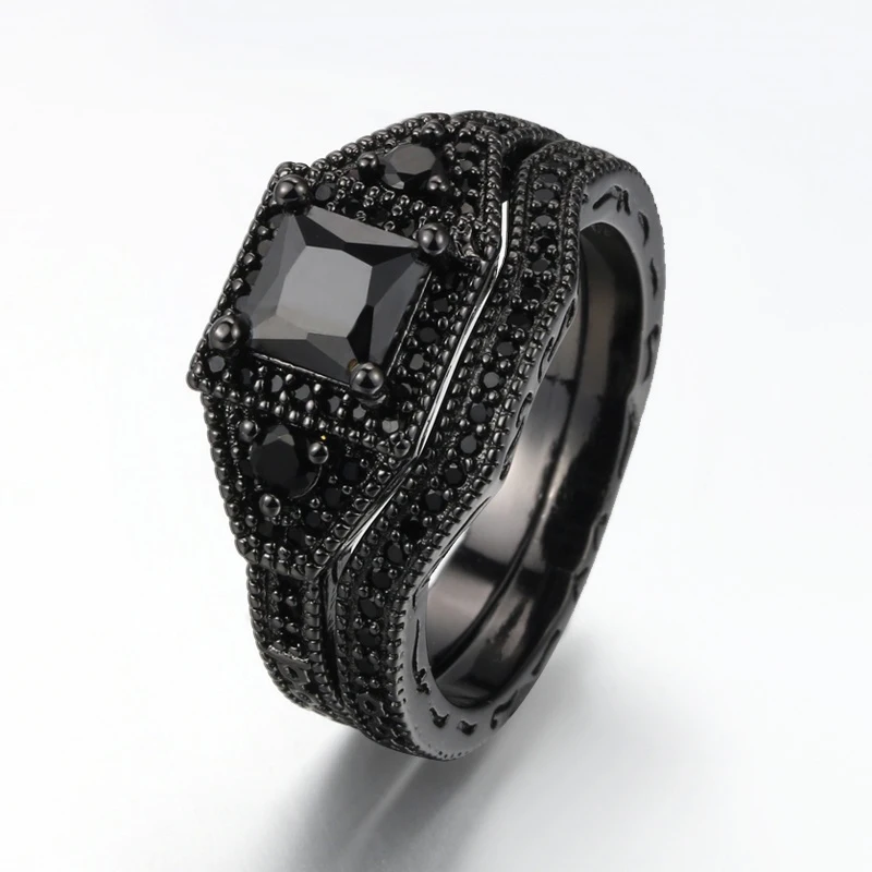 

Luxury Black Ring Set For Women Accessories Jewelry Fashion Geometric Rhinestones Zircon Ring Wedding Engagement Gift