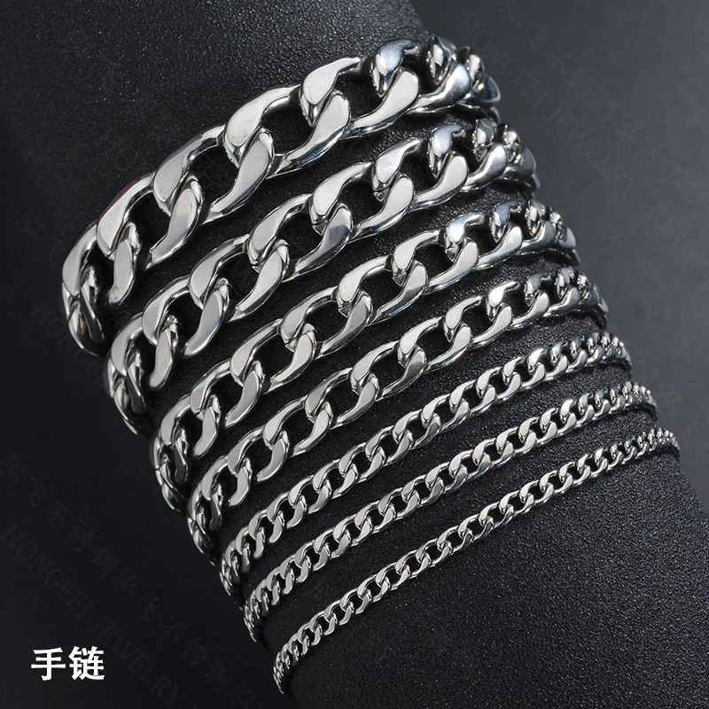 Multi-Size Stainless Steel NK1; 1 Chain Mixed Batch Men And Women Thickness Hip Hop Necklace Versatile Bracelets