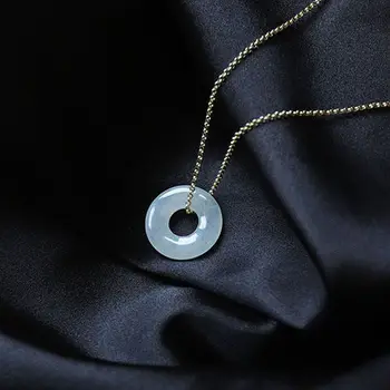 

New silver inlaid natural Hetian white jade ring pendant necklace Chinese style retro charm minority design women's jewelry