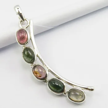 

Fashion Jewelry Real Cabochon Tourmaline 5 Stone Pendant 1.8" Solid