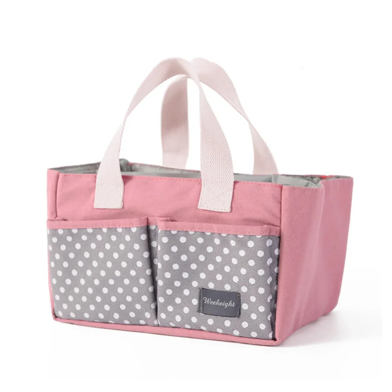 New Large Capacity Stroller Bag Canvas Baby Organizer Portable Diaper Bags Striped Bottle Storage Bag Diaper Organizer Tote - Цвет: Pink
