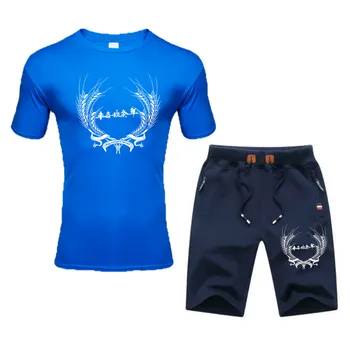 

Men's sports suit 2020 new brand clothing jogging sports short-sleeved T-shirt + shorts 2 piece cotton large size sportswear