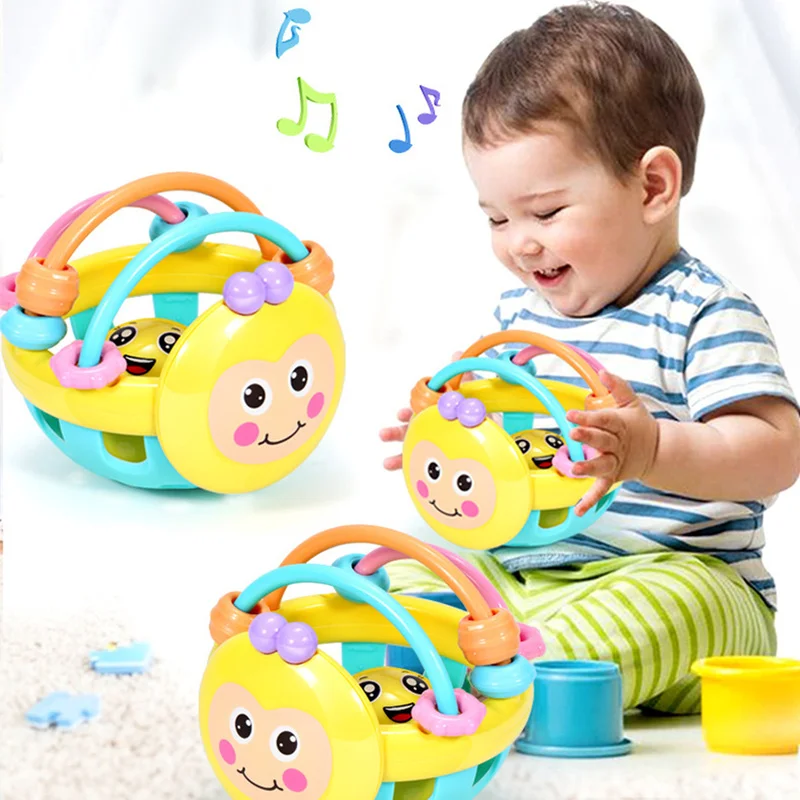 

Kid Hand Bell Baby Toy Soft Rubber Cartoon Bebe Cartoon Bee Hand Knocking Rattle Dumbbell Early Educational Toy For Baby Gifts