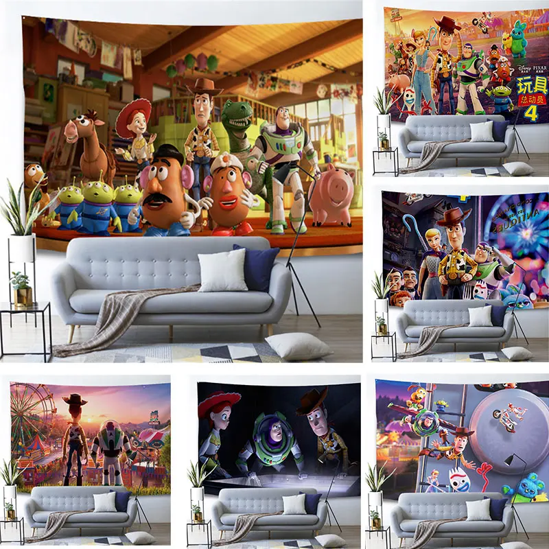 Toys Story 4 Tapestry for Children Bedroom Disney Cartoon Hippie Home Party Livingroom Mandala Wall Hanging Blanket | Дом и сад