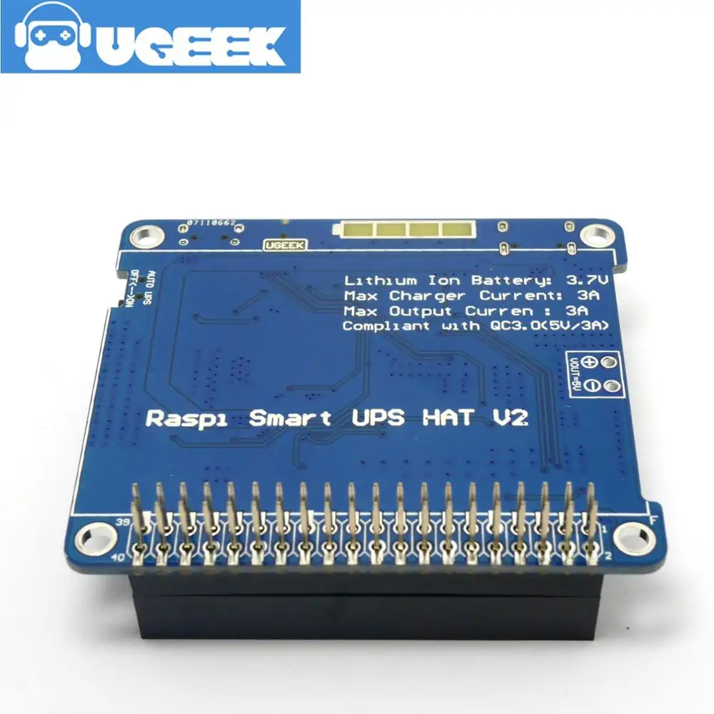 UGEEK UPS 2 шляпа с батареей для Raspberry 4B/3B+/3B | Поддержка 3A зарядного устройства/тока выход | совместимый с быстрой зарядкой QC3