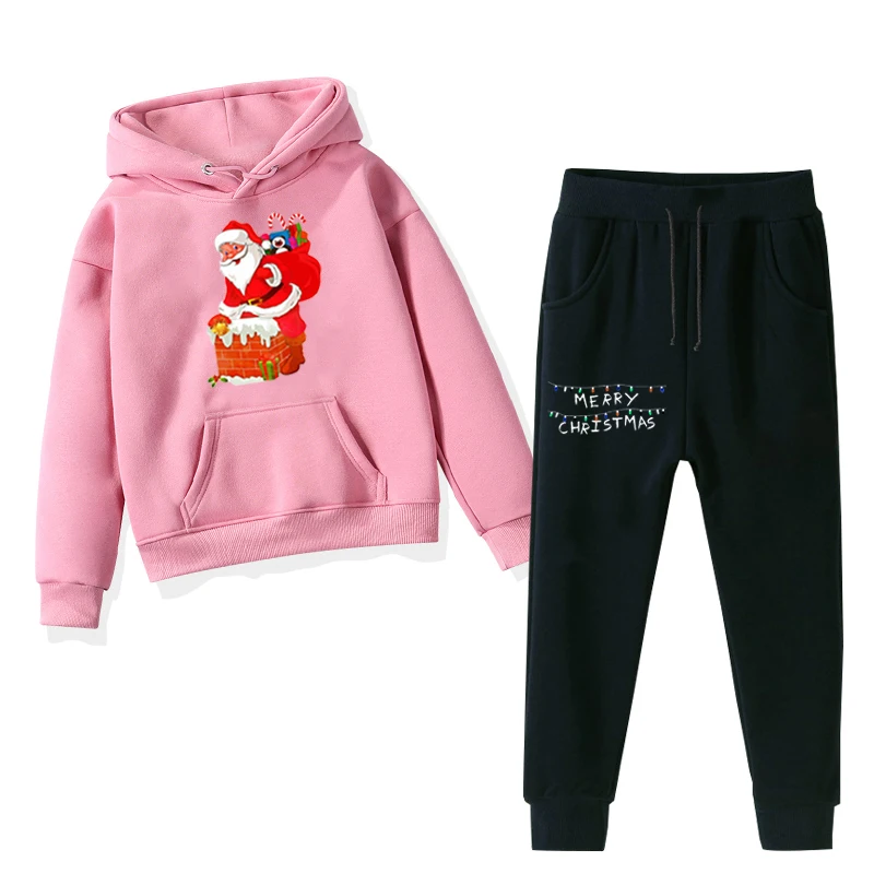 Roupas infantis menina Рождественская одежда толстовки с капюшоном для мальчиков и девочек Зимний комплект: свитшот+ длинные брюки 2 шт./компл. для костюмы для подростков