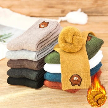 

Thickened Terry Socks Korean Cartoon Bear Candy Color Women's Cotton Thickened Warm Comfortable Women's Cotton Socks in Winter