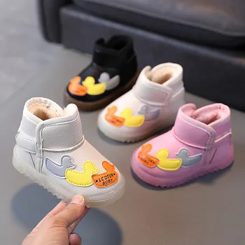 Children Snow Boots Winter Girl Leather Plus Cotton Boots Boy Cartoon Short Boots Kid Fashion Soft Bottom Non-slip Cotton Shoes tanie i dobre opinie Asenka P Girls Fashion Boots Rubber CN(Origin) 7-12m 13-24m 25-36m 4-6y Ankle Strap Flat with Cotton Fabric Round Toe Hook Loop