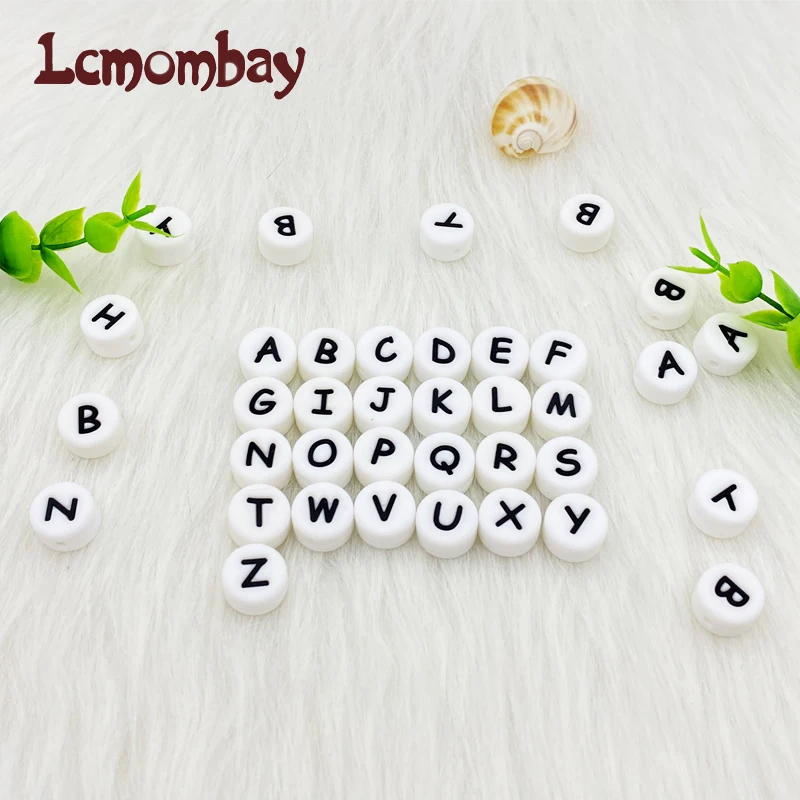 10pcs 12mm silicone letter beads Bpa free flat round molar beads baby teether DIY baby pacifier personalized accessories