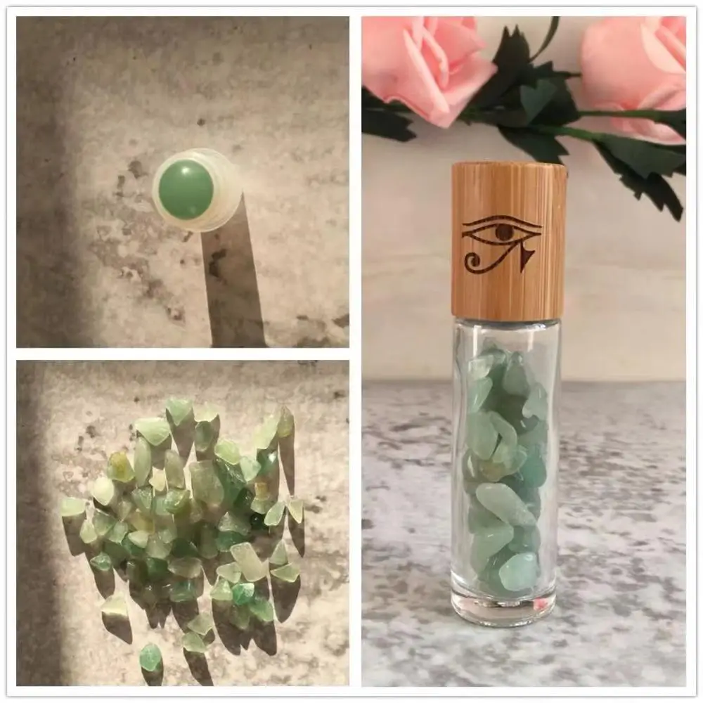 Green Aventurine Натуральные роллеры с драгоценными камнями чакра, флаконы с эфирным маслом, пустые, 10 мл, бамбуковые крышки, прозрачные стеклянные бутылки - Цвет: Green Aventurine