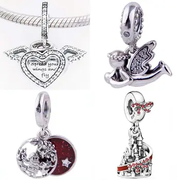 

Santa Love Peace Joy Angel Of Love Heart And Angel Wings Bow Castle Pendant Charm Fit Pandora Bracelet 925 Sterling Silver Bead