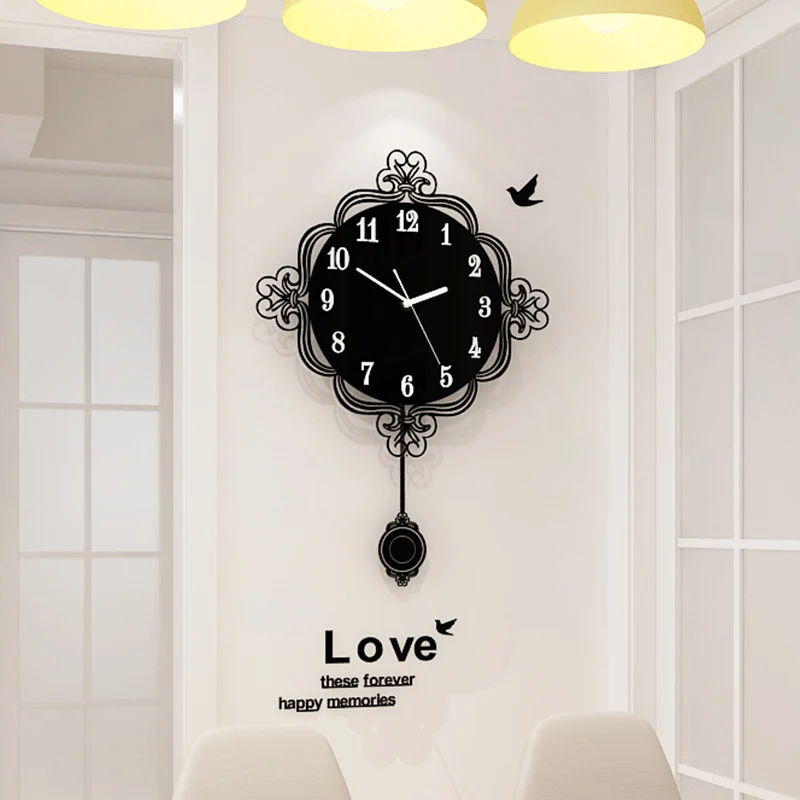 MEISD оригинальные Swingable черные часы Цветочные декоративные настенные часы современный дизайн гостиная домашний декор сияющая