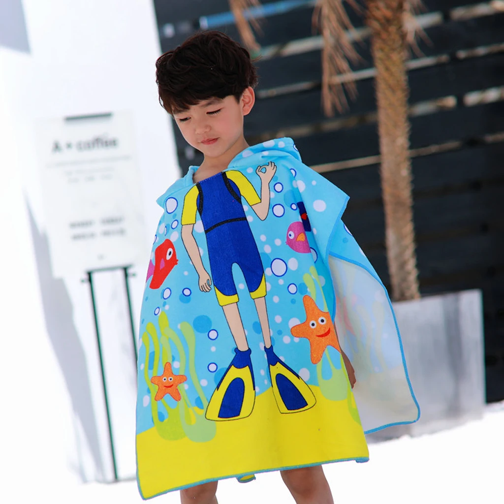 Quick Drying Bathrobe for Kids (80-120cm Height ) Hooded Beach Towel Poncho Robe for Swimming/Surfing/Bathing Set 2