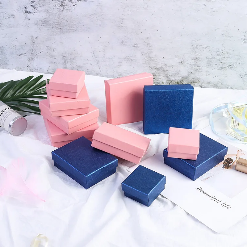 

10Pcs Pink/blue Jewelry Gifts Box Holder Kraft Paper Organizer Engagement Ring Box Birthday Party Favors DIY gift box packaging