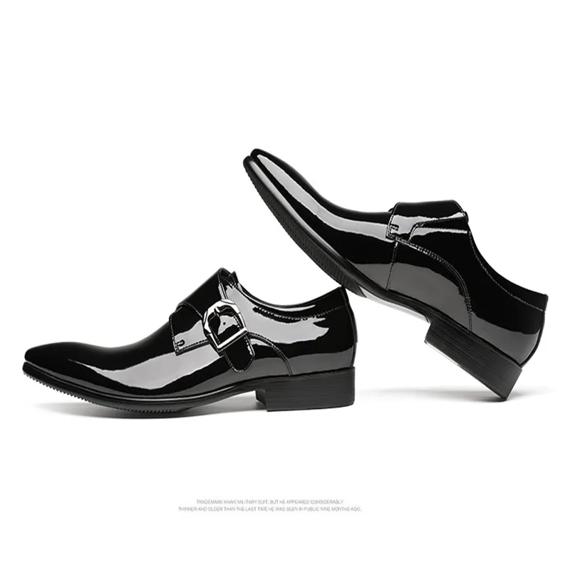 Formal shoes man, buckle patent leather English pointy toes
