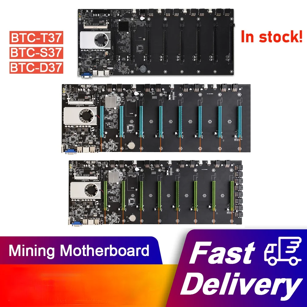 

BTC-S37/T37/D37 Mining Motherboard CPU Set 8 Miner Video Card Slot Memory Adapter Integrated VGA Interface Low Power Consumption