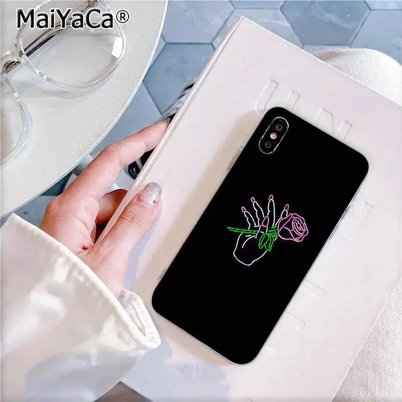MaiYaCa черный фон флуоресцентный Неон Королева Роза Coque Оболочка Чехол для телефона для iPhone 11 pro 8 7 6 6S Plus X XS MAX 5 5S SE XR - Цвет: A9