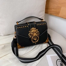 Weibliche Mode Handtaschen Beliebte Mädchen Umhängetaschen Totes Frau Metall Lion Kopf Marke Schulter Geldbörse Mini Square Messenger Tasche(China)